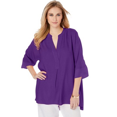 Jessica London Women's Plus Size Hi-Low Linen Tunic