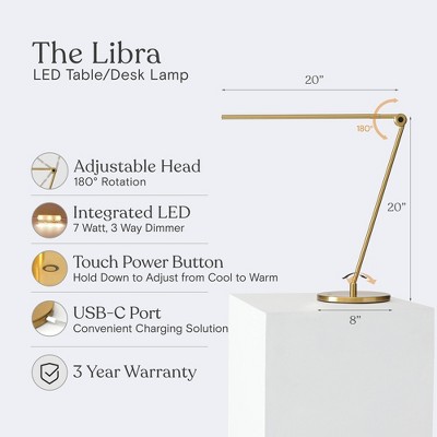 Brass Adjustable Touch Sensor LED Desk Lamp