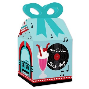 Big Dot of Happiness 50's Sock Hop - Square Favor Gift Boxes - 1950s Rock N Roll Party Bow Boxes - Set of 12 - 1 of 4