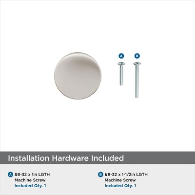 Polished Nickel Modern Round Cabinet Knob with Mounting Hardware