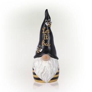 12" Polyresin "Let It Bee" Indoor/Outdoor Garden Gnome Statue Black/Yellow - Alpine Corporation: Weather-Resistant Decor - 1 of 4