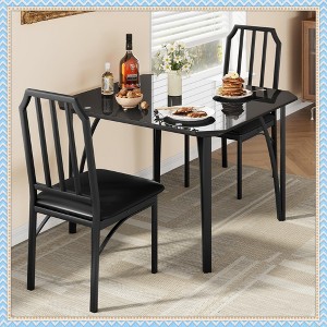 Jojoka Modern Glass Dining Table Set for 2, Seats Up to 4 – Chamfered Design, PU Cushions, Space-Saving for Apartment or Small Kitchen - 1 of 4