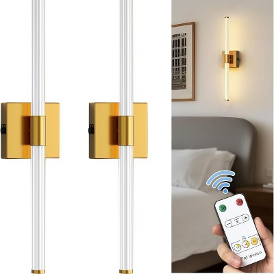 YANSUN 24 in. Gold 1-Light LED Wall Sconce Set, Wireless Rechargeable Vanity Light Bar for Bedroom and Bathroom