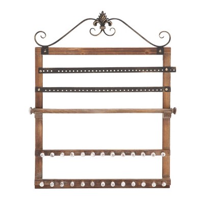 30" x 23" Farmhouse Fir Wood and Iron Wall Mounted Jewelry Rack - Olivia & May