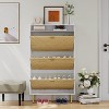 Narrow Shoe Cabinet with 2/3 Drawers, Slim Freestanding Shoe Storage Organizer with Wood Grain & White Finish, Hidden Entryway Rack with Top Shelf - 3 of 4