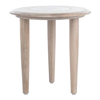 Rehnuma Carved Side Table White Wash - Safavieh