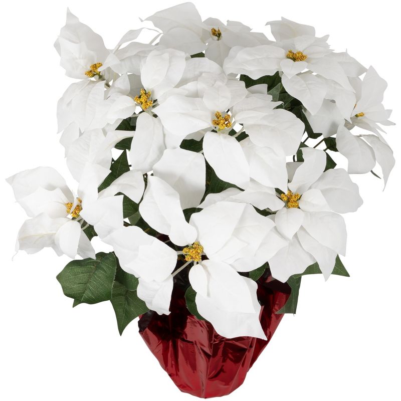 Northlight 22" White Artificial Christmas Poinsettia Flowers with Red Wrapped Base, 4 of 7