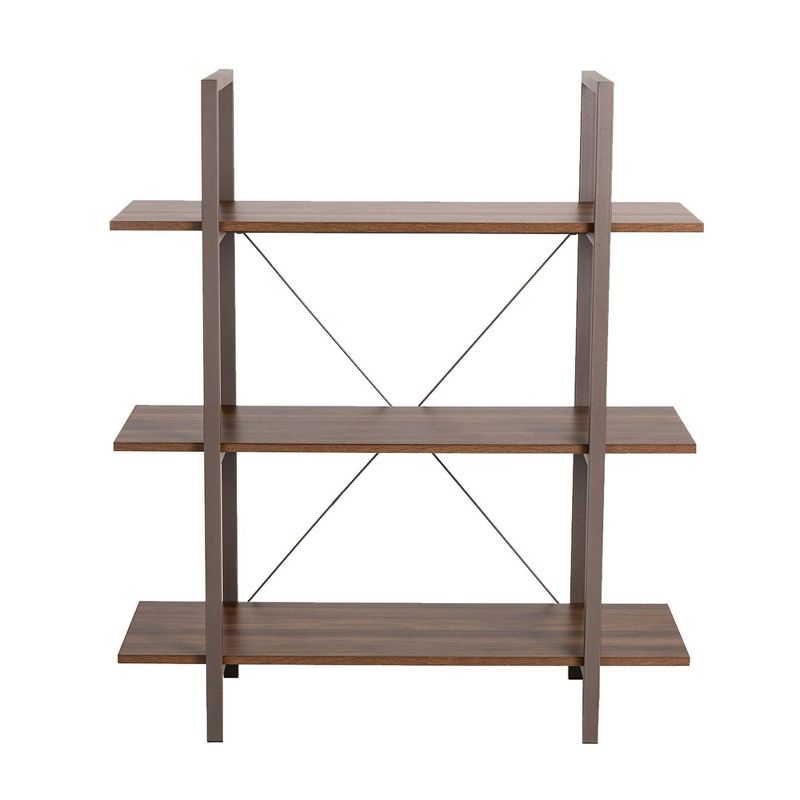 Modern Industry Metal/Wooden 3 Tier Bookcase with Shelves - Glitzhome, 5 of 9
