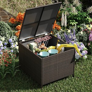 GustoWave 80 Gallon Wicker Deck Box, Indoor/Outdoor Storage Box for Patio Cushions, and Gardening Tools- Rattan Patio Storage Bin, Brown - 1 of 4
