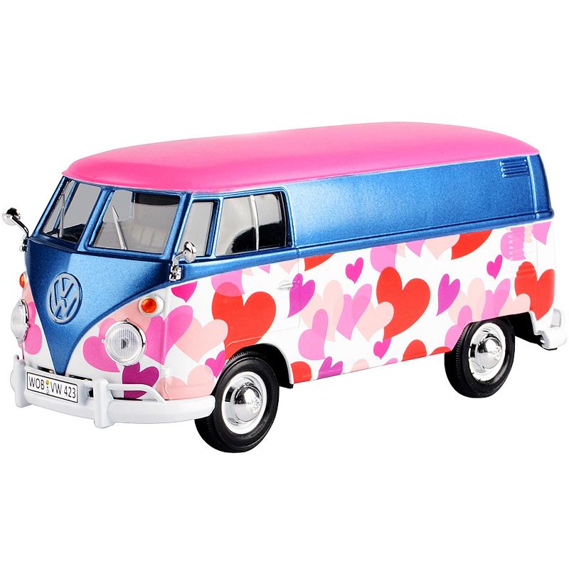 Volkswagen Type 2 (T1) Delivery Van "Love" Pink and Blue Metallic 1/24 Diecast Model Car by Motormax, 2 of 4