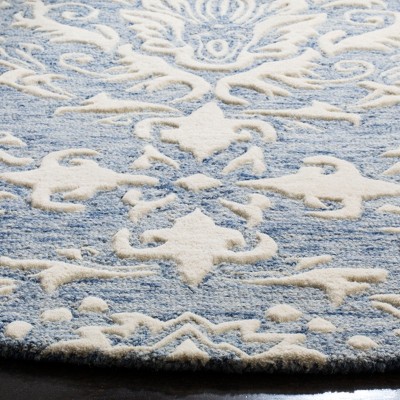 Handmade Floral Elegance Blue/Ivory Wool 6' Round Area Rug