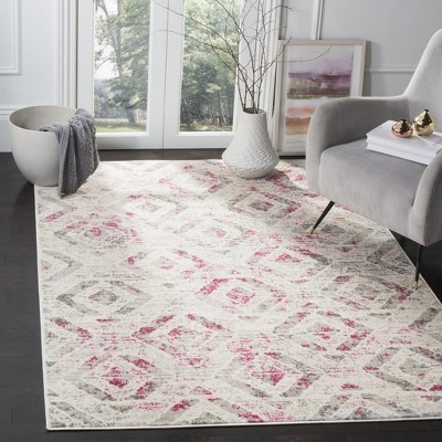 Ivory and Pink Medallion Synthetic 5' x 7' Area Rug