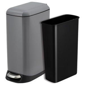 3.2 Gallon/12 L Bathroom Trash Can with Lid, Stainless Steel Kitchen Trash Can, Soft Close Step-On Pedal, Fingerprint-Resistant Finish - 1 of 4