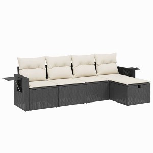vidaXL Garden Sofa Set Black Poly Rattan, Powder-Coated Steel Large - 1 of 4