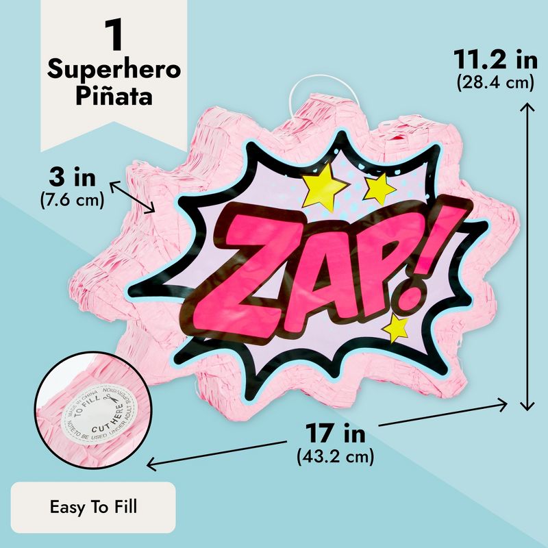 ZAP! Girl Hero Pinata for Pink Hero Birthday, Comic Book Themed Party Supplies and Decorations, 17 x 11.2 inches, 3 of 9
