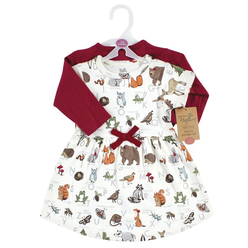 Touched by Nature Baby Girls Organic Cotton Dress and Cardigan, Woodland Alphabet, 2 of 6