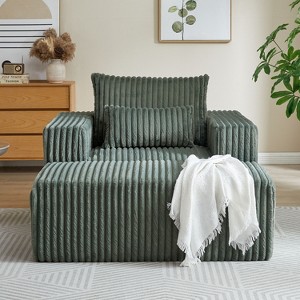 62.5-Inch Corduroy Sofa Lounger with Detachable Footrest - Ready to Use, Plush Sleeper Chair for Indoor Living & Bedroom - 1 of 4