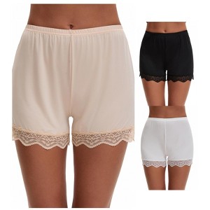 INSPIRE CHIC 3 Packs Women's Lace Trim Ice Silk Mid-Waisted Loose Slip Shorts Light and Breathable Boyshorts - 1 of 4