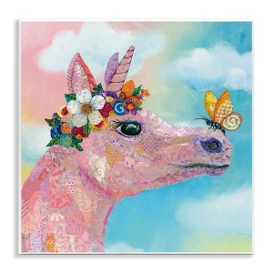 Stupell Industries Butterfly Kisses Pink Fantasy Unicorn Flower Blossoms Wall Plaque Art - 1 of 4