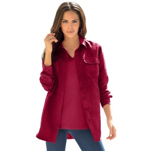 Roaman's Women's Plus Size Faux Suede Big Shirt - 1 of 4