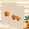 Linum Home Textiles AUTUMN TRUCK - Embroidered Luxury 100% Turkish Cotton Hand Towels (Set of 2) - 2 of 3