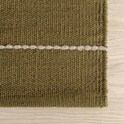 Handmade Olive Green Wool and Cotton Striped Rectangular Rug