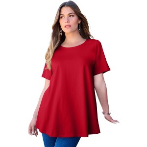 Roaman's Plus Size Cotton Ultimate Swing Tee With Keyhole Back - 1 of 4