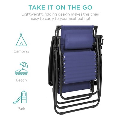 Navy Blue Steel Zero Gravity Recliner with Canopy and Tray