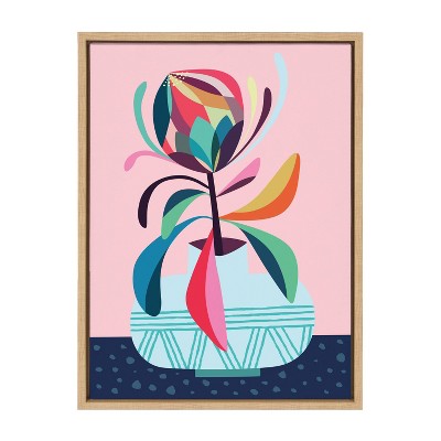 18" x 24" Sylvie Mid Century Modern Protea Framed Canvas by Rachel Lee of My Dream Wall Natural - Kate & Laurel All Things Decor