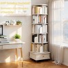 360° White Wooden Display Console Bookshelf with Storage Drawer,6-Tier Small Space Rotating Bookshelf Tower for Living Room Bedroom-Baofuwish - 2 of 4