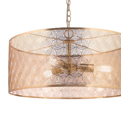 Elegant Polished Gold 25.5" Drum Chandelier with Geometric Cutouts