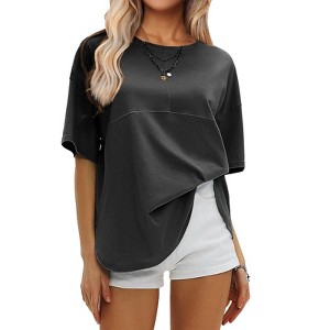 EXLURA Womens Summer Oversized T Shirts Crewneck Loose Workout Short Sleeve Blouse Tops 2025 Y2K Casual Athletic Basic Tee - 1 of 4