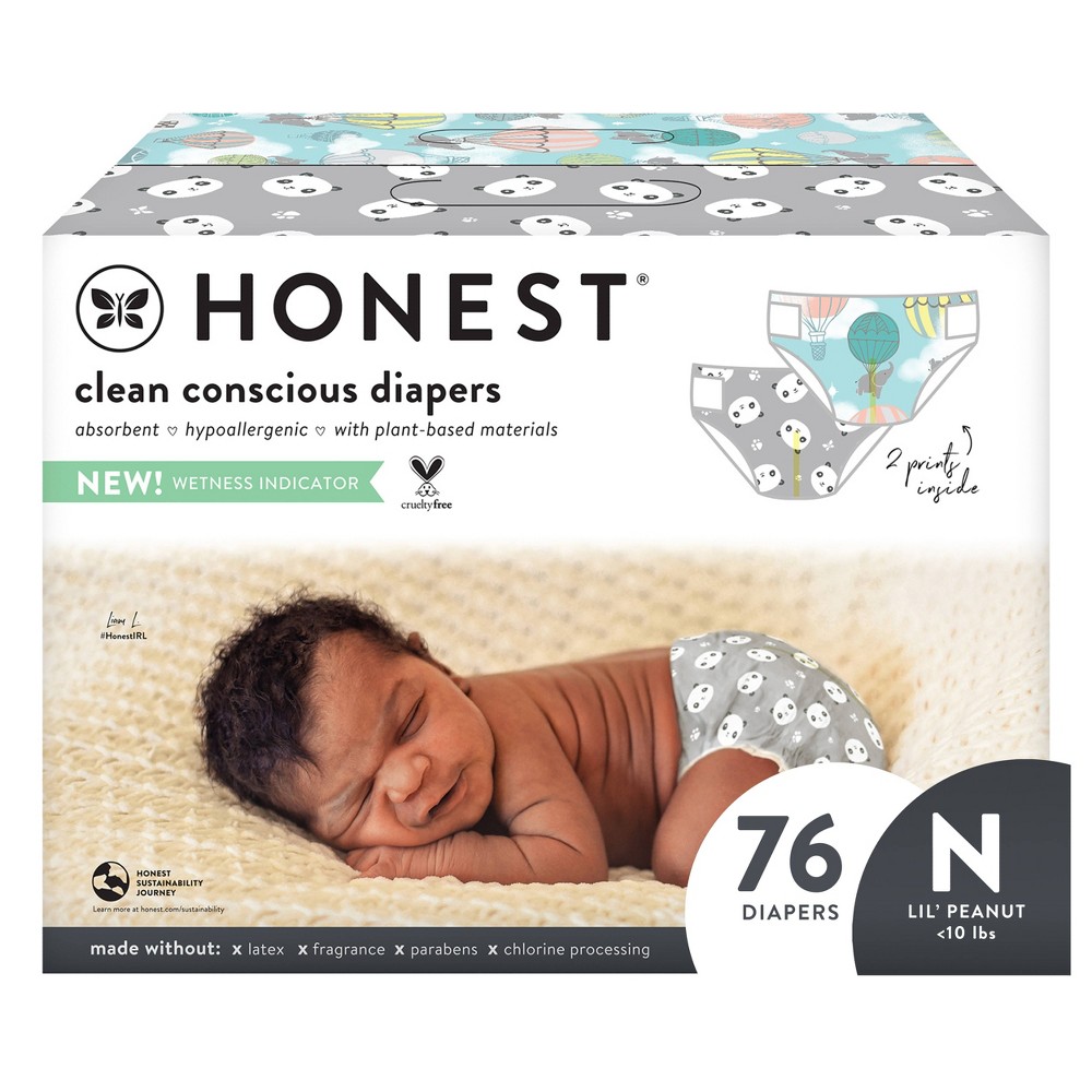 The Honest Company Disposable Diapers Above It All + Pandas - Size Newborn - 76ct