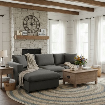 Whisen Modern L-shaped Sectional Sofa Set with Convertible Ottoman and 2 pillows, Minimalist Style Couch Set