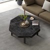 Octagonal Coffee Table Wood, Cocktail Table With Cross Metal Legs, Retro Splicing Design Side Table For Living Room-Cuddlewood - 3 of 4