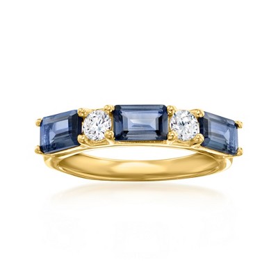 Ross-Simons 2.10 ct. t.w. London Blue Topaz and .31 ct. t.w. Lab-Grown Diamond Ring in 18kt Gold Over Sterling