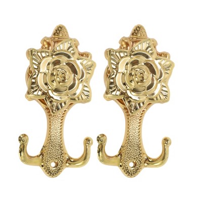 Unique Bargains Curtain Holdbacks Hexagonal Camellia Hooks Zinc Alloy 5.51"x2.56" 1Pair