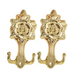 Unique Bargains Curtain Holdbacks Hexagonal Camellia Hooks Zinc Alloy 5.51"x2.56" 1Pair - 1 of 4