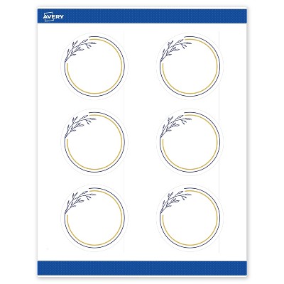 Avery 3" Diameter Labels, Gold & Navy Border with Florals, 60 ct