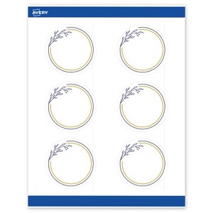 Avery 3" Diameter Labels, Gold & Navy Border with Florals, 60 ct - 1 of 4