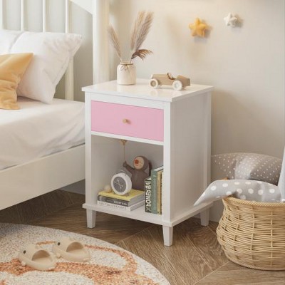 LIVAREEmlen 26.77''H Wooden Nightstand with One Drawer One Shelf for Kids, Adults, Pink