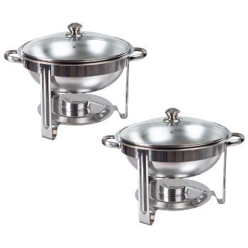 Classic Cuisine Chafing Dish 5 Quart Stainless Steel Round Buffet Set – Includes Water Pan, Food Pan, Fuel Holder, Cover, and Stand - Set of Two