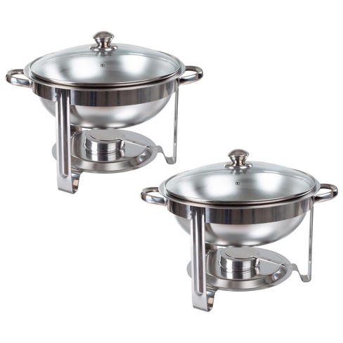 Classic Cuisine Chafing Dish 5 Quart Stainless Steel Round Buffet Set –  Includes Water Pan, Food Pan, Fuel Holder, Cover, And Stand - Set Of Two :  Target