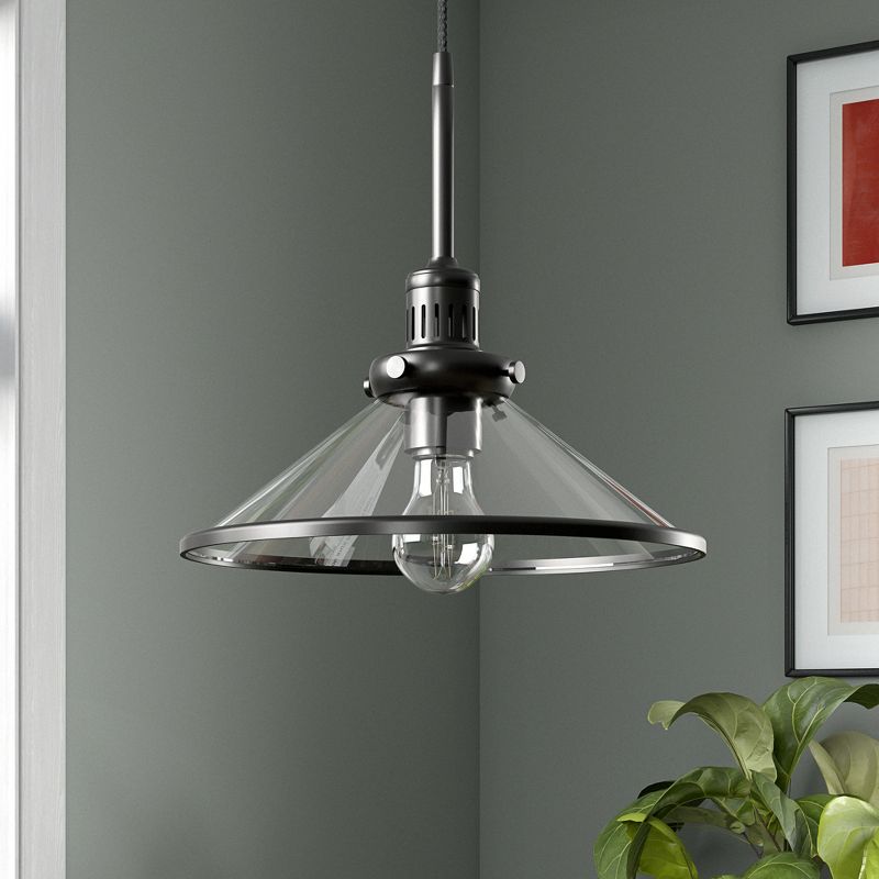 Hampton &#38; Thyme 12.25&#34; Wide Pendant with Glass Shade Blackened Bronze/Clear, 3 of 14