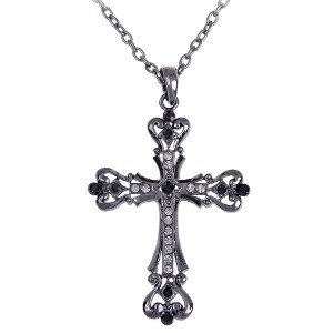 Alilang Vintage-Inspired Gothic Cross Pendant Necklace with Black Crystal Accents - 1 of 4