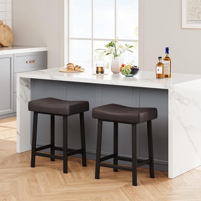 24 Inch Backless Saddle Barstools Set of 2/4, Counter Height Upholstered Padded Barstools with Curved Surface