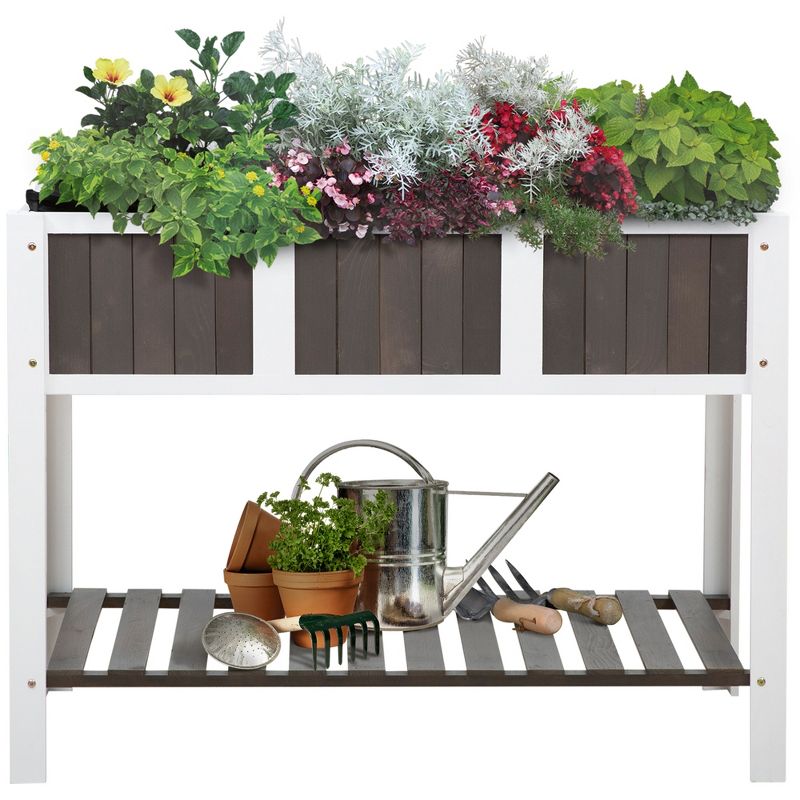 Outsunny 47'' x 23'' Raised Garden Bed w/ Storage Shelf, 2 Tiers Elevated Planter Box Stand for Vegetables, Flowers, Herbs Backyard, Patio, Balcony, 4 of 8