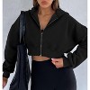 Women Fleece Full Zip Up Cropped Hoodie Sweatshirt 90s Long Sleeve Hooded Crop Jacket Top - 2 of 4
