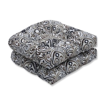 2pk Corrinthian Driftwood Wicker Outdoor Seat Cushions Black - Pillow Perfect