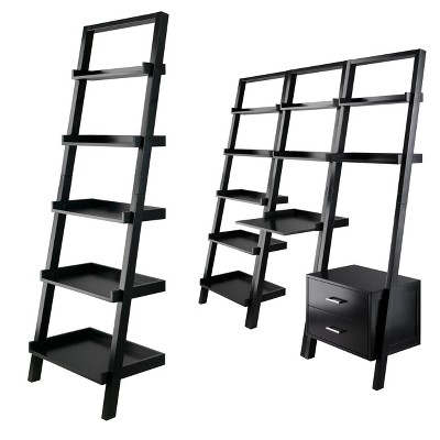 Bellamy Black 69" Wood Leaning Ladder Bookcase